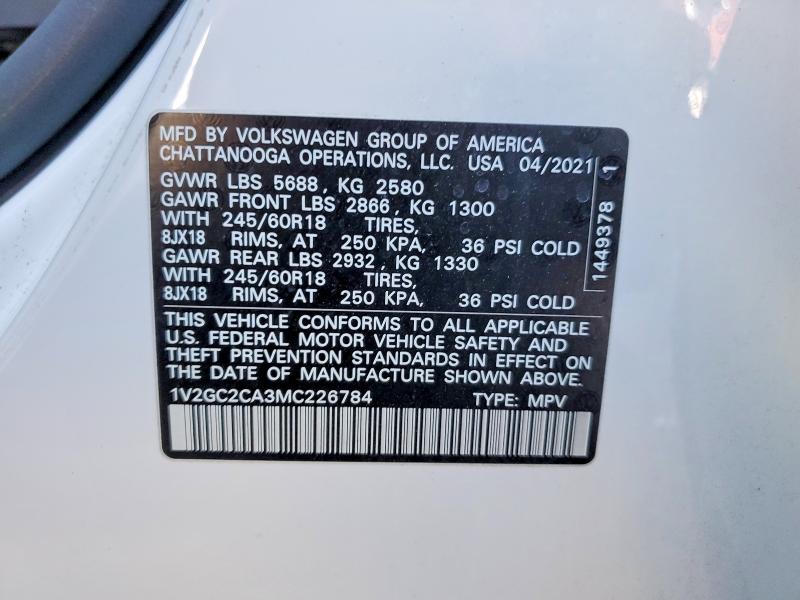 2021 Volkswagen Atlas Cross Sport მანქანა იყიდება აუქციონზე, vin: 1V2GC2CA3MC226784, აუქციონის ნომერი: 48794786