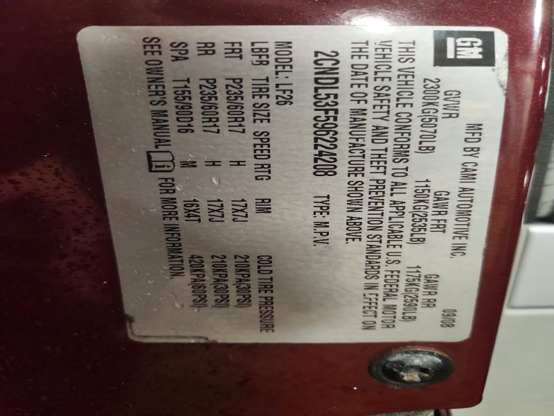 2009 Chevrolet Equinox მანქანა იყიდება აუქციონზე, vin: 2CNDL53F596224208, აუქციონის ნომერი: 49416176