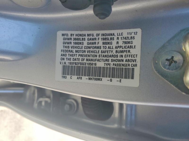 Aukcja sprzedaży 2012 Honda Civic, vin: 19XFB2F55CE105616, numer aukcji: 50529796