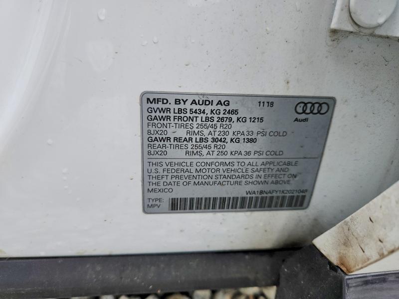 50437666 :رقم المزاد ، WA1BNAFY1K2021048 vin ، 2019 Audi Q5 مزاد بيع
