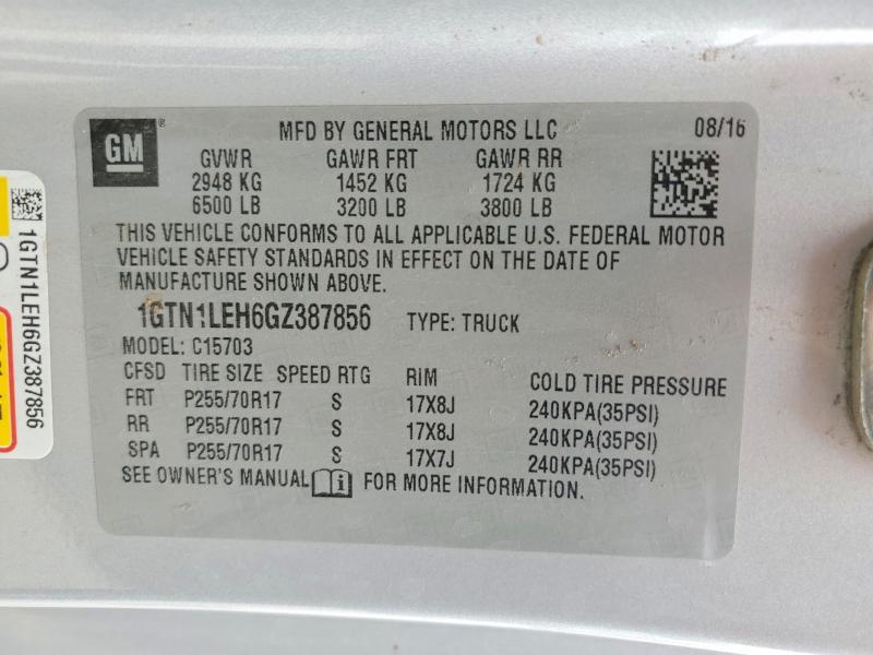 Продаж на аукціоні авто 2016 Gmc Sierra, vin: 1GTN1LEH6GZ387856, номер лоту: 48890396