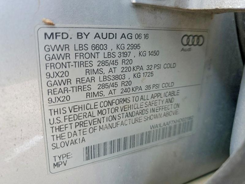 Aukcja sprzedaży 2017 Audi Q7, vin: WA1LAAF7XHD021182, numer aukcji: 51715446