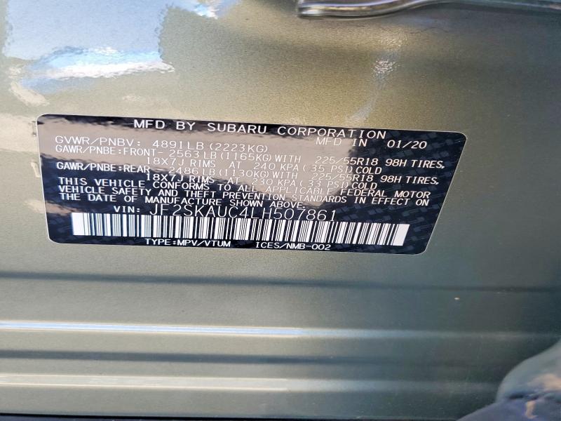 2020 Subaru Forester მანქანა იყიდება აუქციონზე, vin: JF2SKAUC4LH507861, აუქციონის ნომერი: 51644636