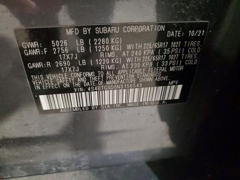 Продаж на аукціоні авто 2022 Subaru Outback, vin: 4S4BTGSD0N3156548, номер лоту: 51696456