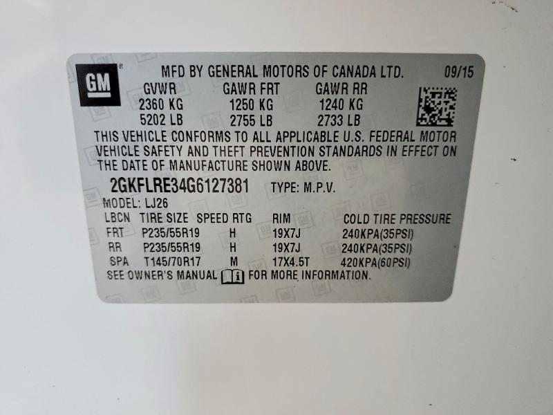 2016 Gmc Terrain მანქანა იყიდება აუქციონზე, vin: 2GKFLRE34G6127381, აუქციონის ნომერი: 49629926