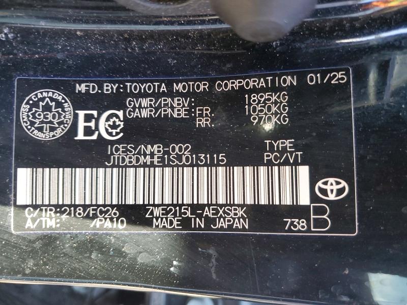 Aukcja sprzedaży 2025 Toyota Corolla Hybrid, vin: JTDBDMHE1SJ013115, numer aukcji: 50577006
