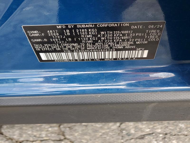Aukcja sprzedaży 2024 Subaru Crosstrek, vin: 4S4GUHU68R3806269, numer aukcji: 48199906