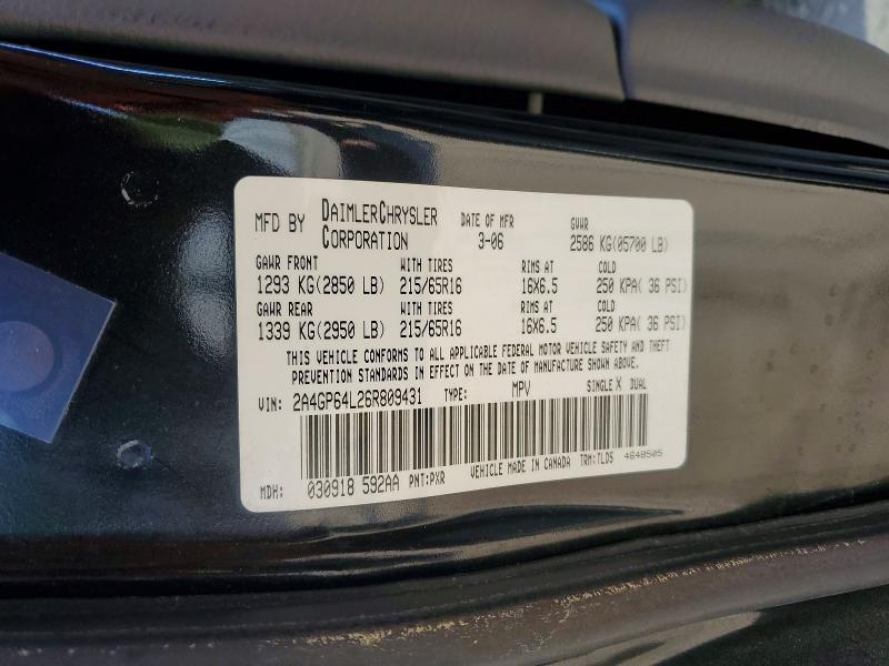 Продажа на аукционе авто 2006 Chrysler Town & Country, vin: 2A4GP64L26R809431, номер лота: 49322786