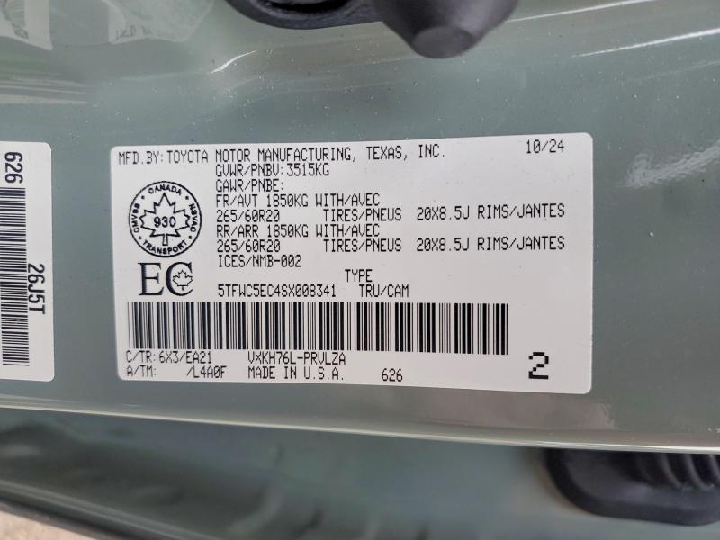 2025 Toyota Tundra Limited Acces მანქანა იყიდება აუქციონზე, vin: 5TFWC5EC4SX008341, აუქციონის ნომერი: 49380556