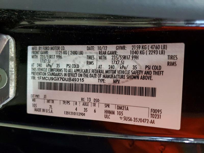 Продажа на аукционе авто 2013 Ford Escape, vin: 1FMCU9GX7DUB49315, номер лота: 50548196