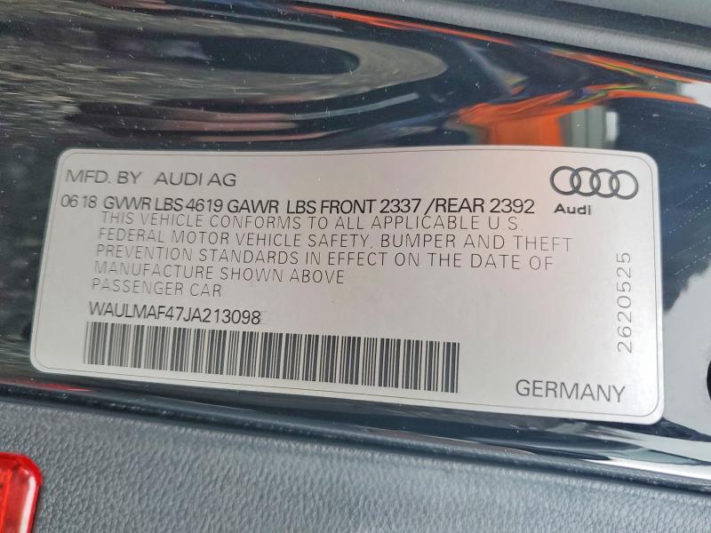 2018 Audi A4 მანქანა იყიდება აუქციონზე, vin: WAULMAF47JA213098, აუქციონის ნომერი: 48767066