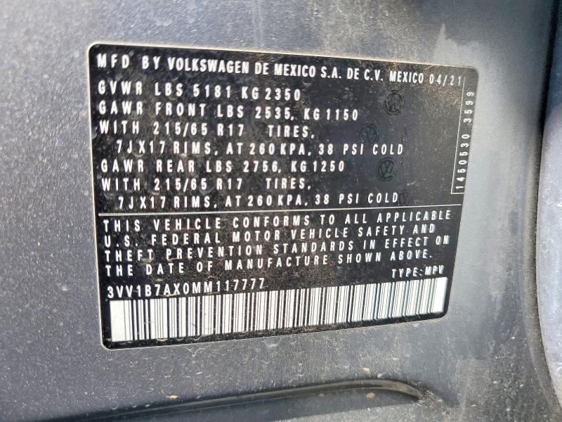 49574366 :رقم المزاد ، 3VV1B7AX0MM117777 vin ، 2021 Volkswagen Tiguan مزاد بيع