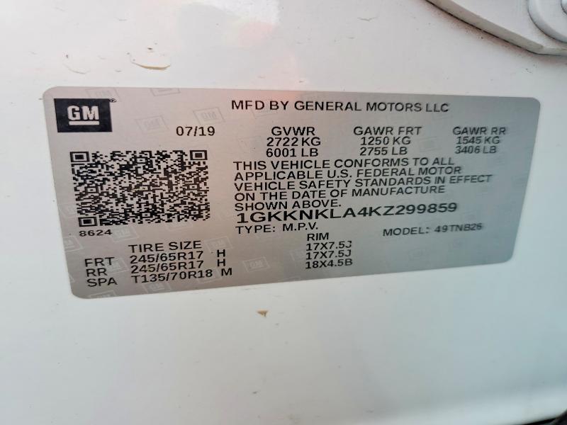 2019 Gmc Acadia მანქანა იყიდება აუქციონზე, vin: 1GKKNKLA4KZ299859, აუქციონის ნომერი: 51269886