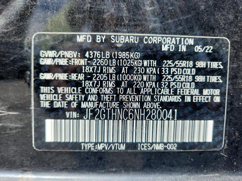 Aukcja sprzedaży 2022 Subaru Crosstrek, vin: JF2GTHNC6NH280041, numer aukcji: 49930156