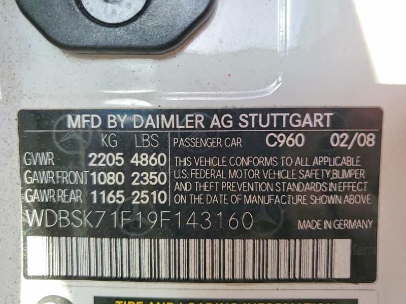 Продажа на аукционе авто 2009 Mercedes-benz Sl, vin: WDBSK71F19F143160, номер лота: 50459346