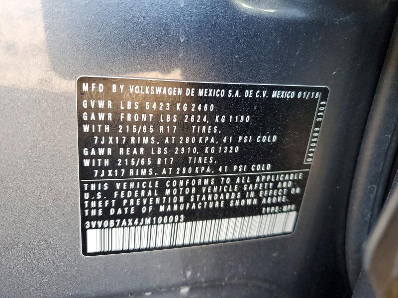 48930506 :رقم المزاد ، 3VV0B7AX4JM106093 vin ، 2018 Volkswagen Tiguan مزاد بيع