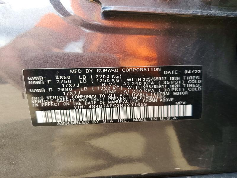 2022 Subaru Outback მანქანა იყიდება აუქციონზე, vin: 4S4BTAFC3N3231659, აუქციონის ნომერი: 51183456