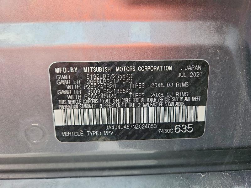 Aukcja sprzedaży 2022 Mitsubishi Outlander, vin: JA4J4UA87NZ024653, numer aukcji: 48718716