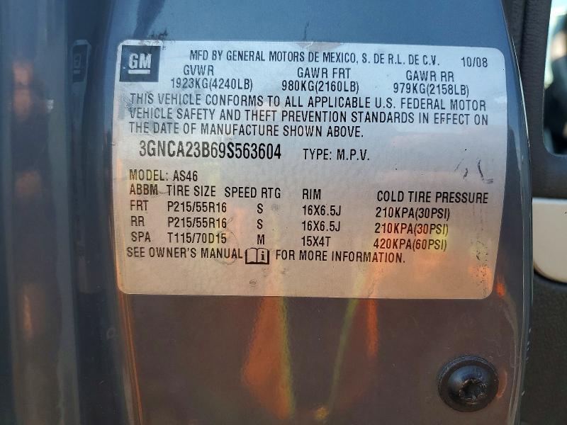 2009 Chevrolet Hhr მანქანა იყიდება აუქციონზე, vin: 3GNCA23B69S563604, აუქციონის ნომერი: 49437056