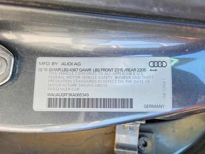 Aukcja sprzedaży 2019 Audi A3, vin: WAUAUGFF3KA065349, numer aukcji: 54550216