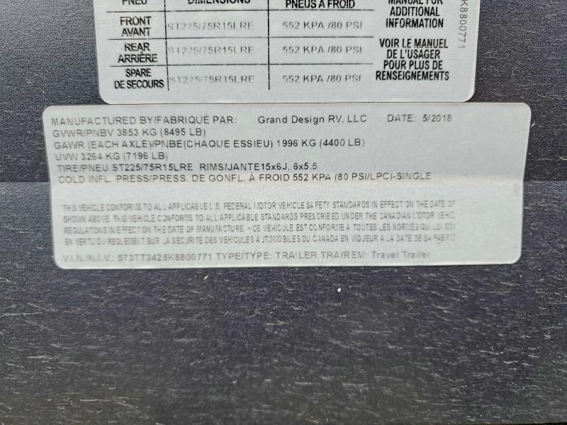 Aukcja sprzedaży 2019 Grand Design Transcend, vin: 573TT3428K8800771, numer aukcji: 48085046