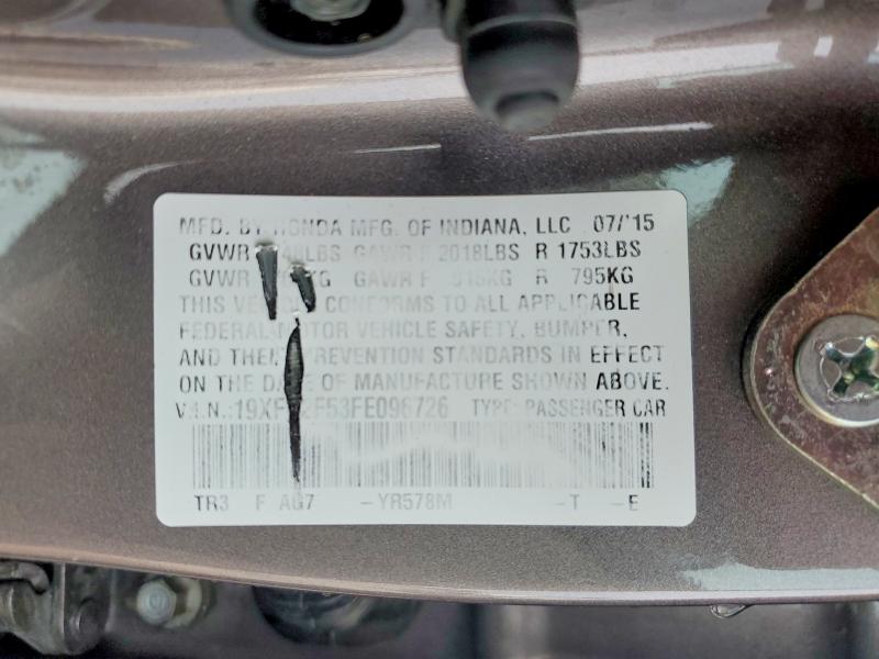 Aukcja sprzedaży 2015 Honda Civic, vin: 19XFB2F53FE096726, numer aukcji: 51283406