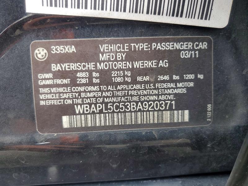 Продажа на аукционе авто 2011 Bmw 335, vin: WBAPL5C53BA920371, номер лота: 52095826