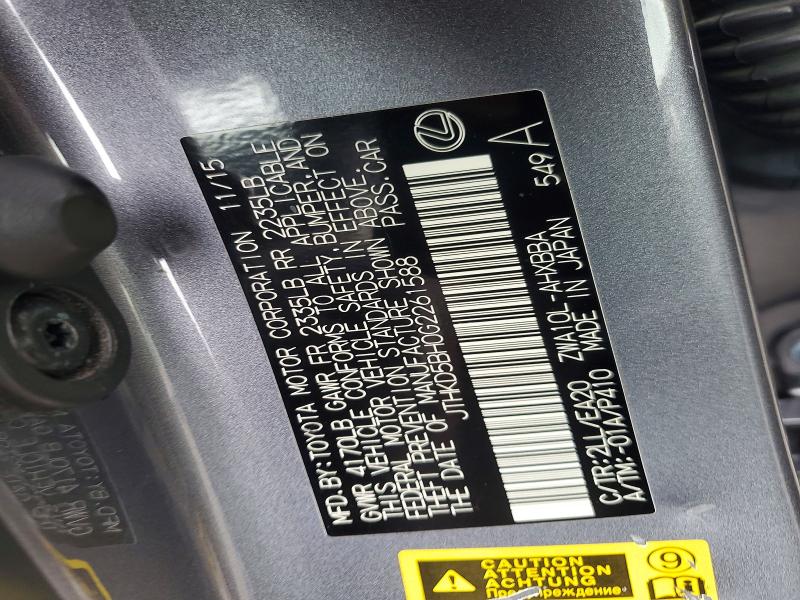 Продаж на аукціоні авто 2016 Lexus Ct, vin: JTHKD5BH0G2261588, номер лоту: 50792696