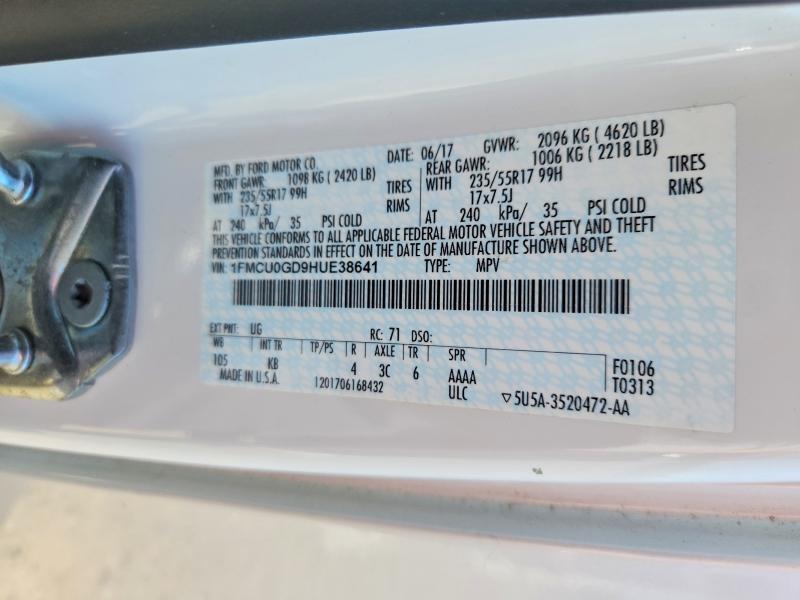 2017 Ford Escape მანქანა იყიდება აუქციონზე, vin: 1FMCU0GD9HUE38641, აუქციონის ნომერი: 47645816