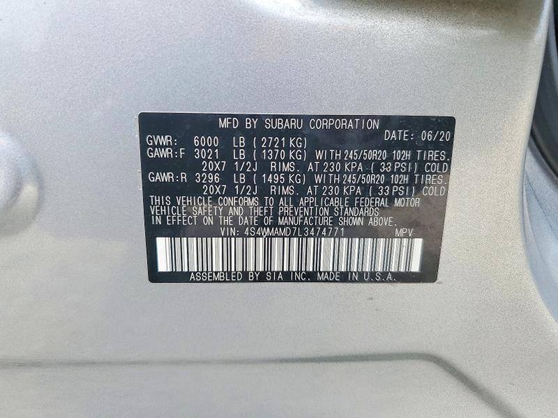 Aukcja sprzedaży 2020 Subaru Ascent, vin: 4S4WMAMD7L3474771, numer aukcji: 51831466