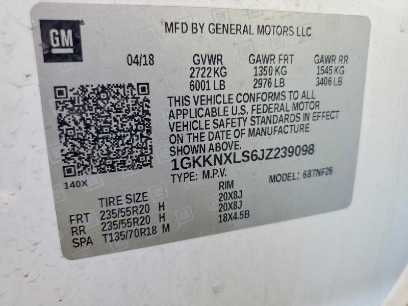 Aukcja sprzedaży 2018 Gmc Acadia, vin: 1GKKNXLS6JZ239098, numer aukcji: 48105776