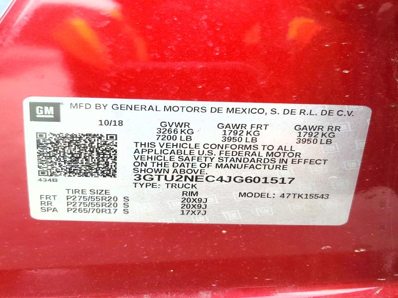 Aukcja sprzedaży 2018 Gmc Sierra, vin: 3GTU2NEC4JG601517, numer aukcji: 49883816