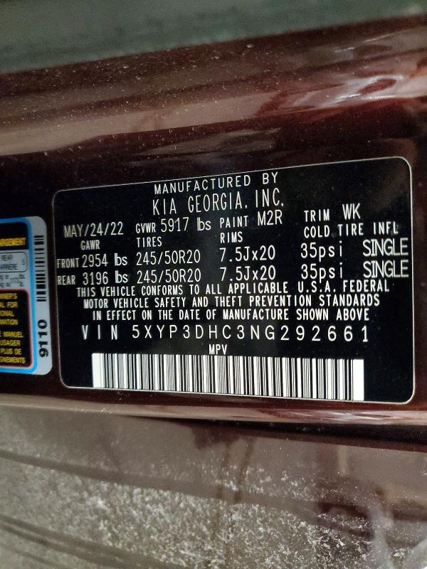 Aukcja sprzedaży 2022 Kia Telluride, vin: 5XYP3DHC3NG292661, numer aukcji: 48146446