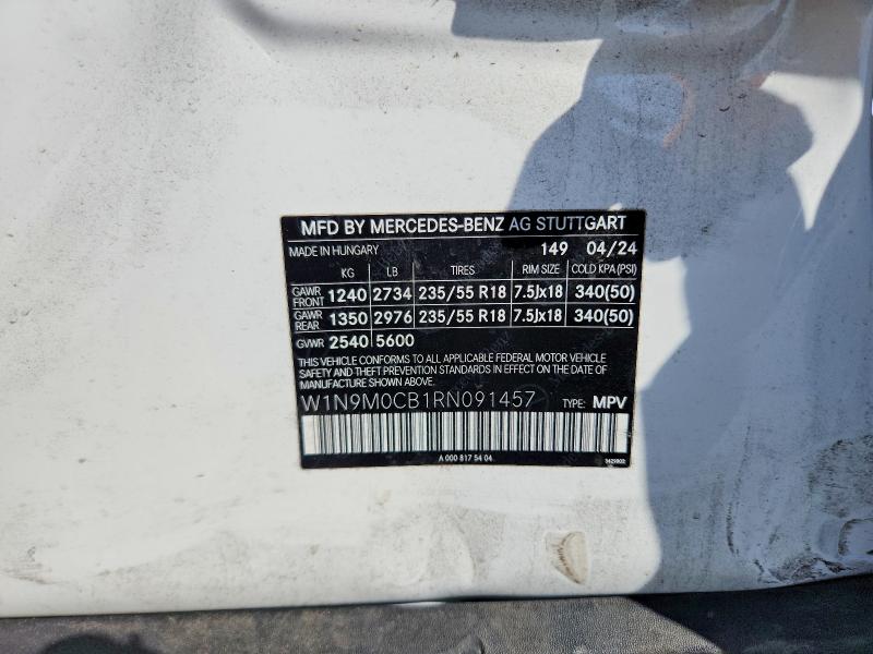 50250276 :رقم المزاد ، W1N9M0CB1RN091457 vin ، 2024 Mercedes-benz Eqb مزاد بيع