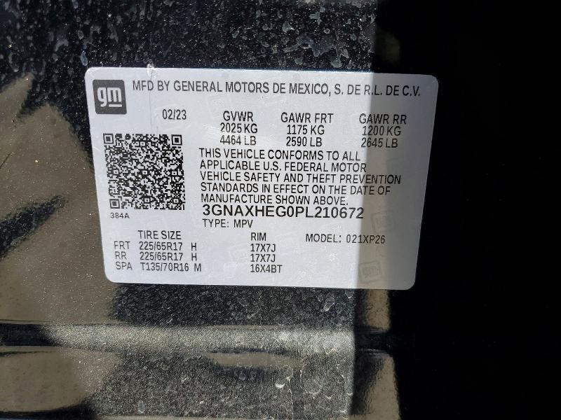 Aukcja sprzedaży 2023 Chevrolet Equinox, vin: 3GNAXHEG0PL210672, numer aukcji: 50801536