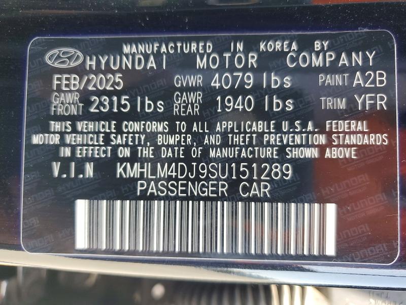 Aukcja sprzedaży 2025 Hyundai Elantra Hybrid, vin: KMHLM4DJ9SU151289, numer aukcji: 50505346