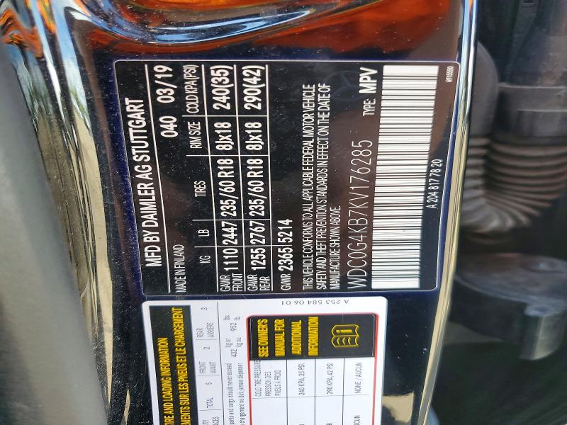 50688966 :رقم المزاد ، WDC0G4KB7KV176285 vin ، 2019 Mercedes-benz Glc مزاد بيع