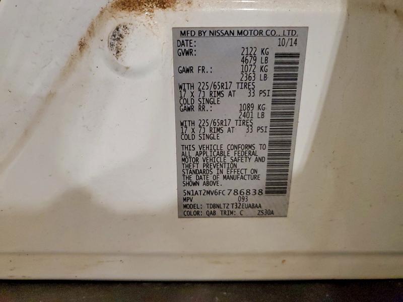 2015 Nissan Rogue მანქანა იყიდება აუქციონზე, vin: 5N1AT2MV6FC786838, აუქციონის ნომერი: 49908266