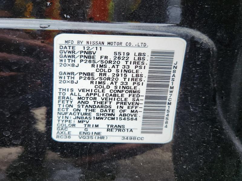 Продажа на аукционе авто 2012 Infiniti Fx35, vin: JN8AS1MW7CM154564, номер лота: 48810746
