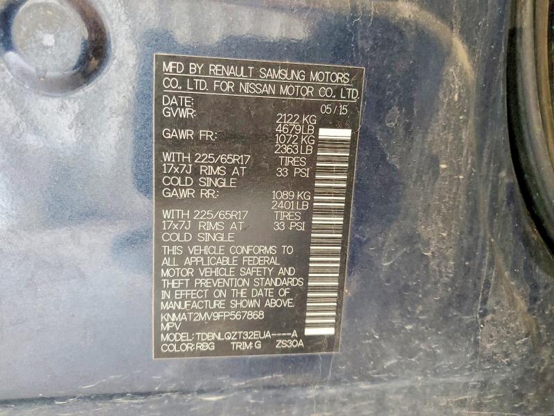 2015 Nissan Rogue მანქანა იყიდება აუქციონზე, vin: KNMAT2MV9FP567868, აუქციონის ნომერი: 49895816