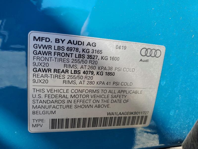 Продажа на аукционе авто 2019 Audi E-tron, vin: WA1LAAGE9KB011727, номер лота: 50494606