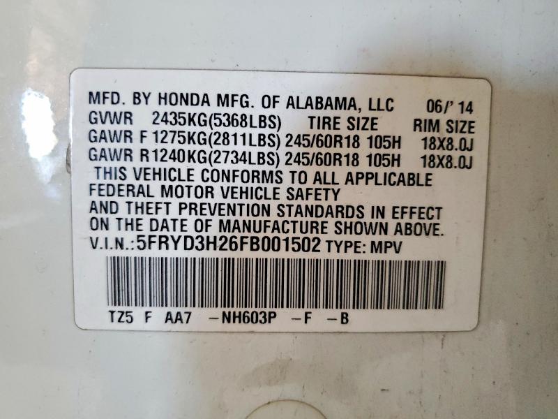 Aukcja sprzedaży 2015 Acura Mdx, vin: 5FRYD3H26FB001502, numer aukcji: 48079096