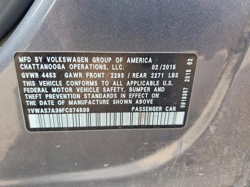 Aukcja sprzedaży 2015 Volkswagen Passat, vin: 1VWAS7A39FC074599, numer aukcji: 46100396