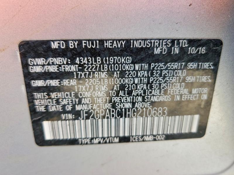 2017 Subaru Crosstrek მანქანა იყიდება აუქციონზე, vin: JF2GPABC1HG210683, აუქციონის ნომერი: 48800796