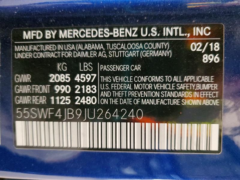 Продаж на аукціоні авто 2018 Mercedes-benz C, vin: 55SWF4JB9JU264240, номер лоту: 51613136