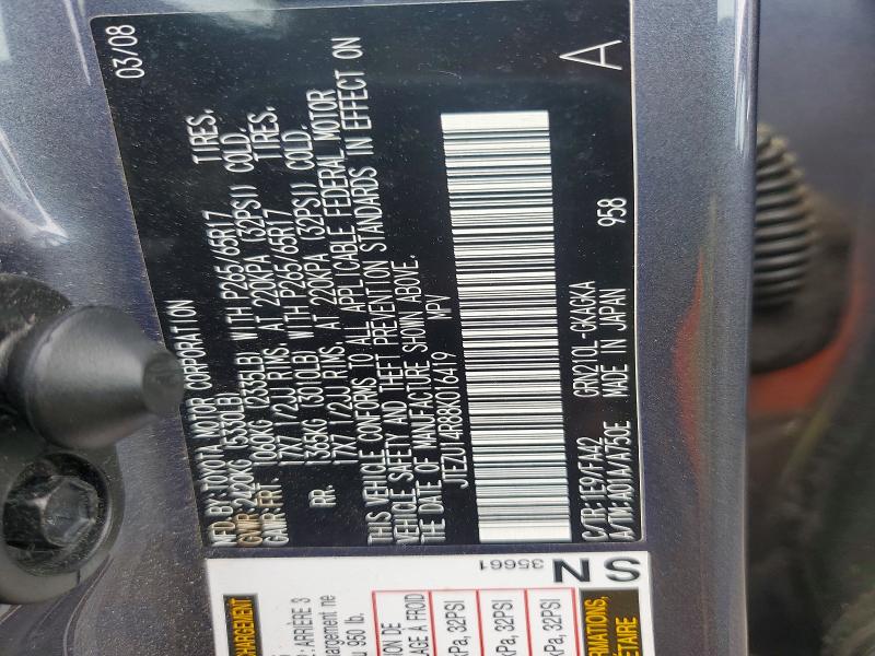2008 Toyota 4runner მანქანა იყიდება აუქციონზე, vin: JTEZU14R88K016419, აუქციონის ნომერი: 46824046