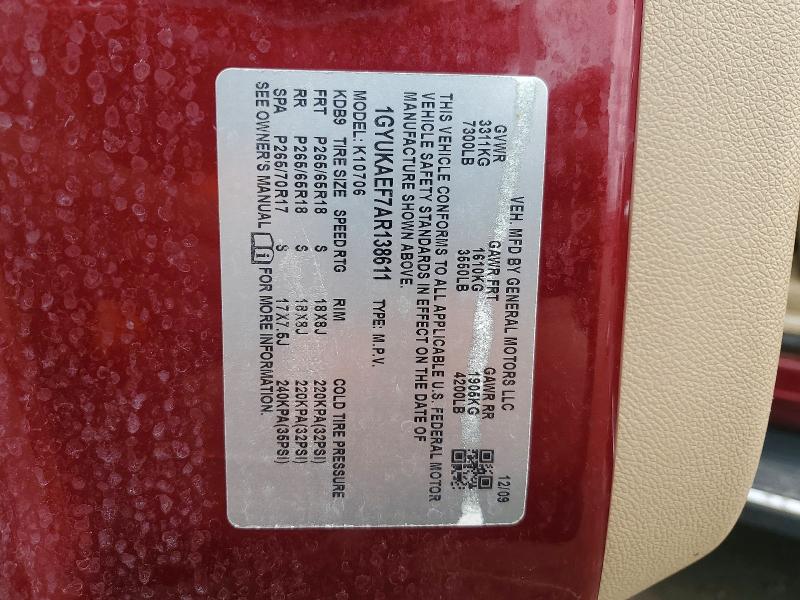 48391716 :رقم المزاد ، 1GYUKAEF7AR138611 vin ، 2010 Cadillac Escalade مزاد بيع