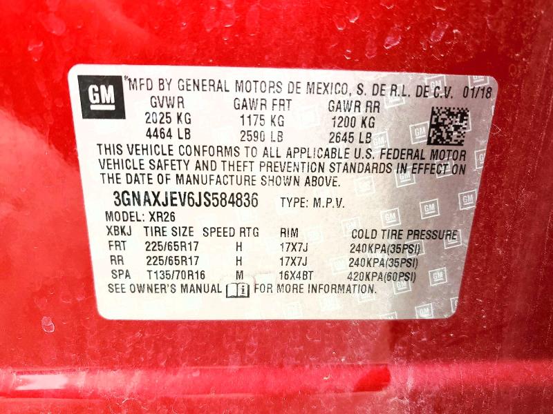2018 Chevrolet Equinox მანქანა იყიდება აუქციონზე, vin: 3GNAXJEV6JS584836, აუქციონის ნომერი: 51248016