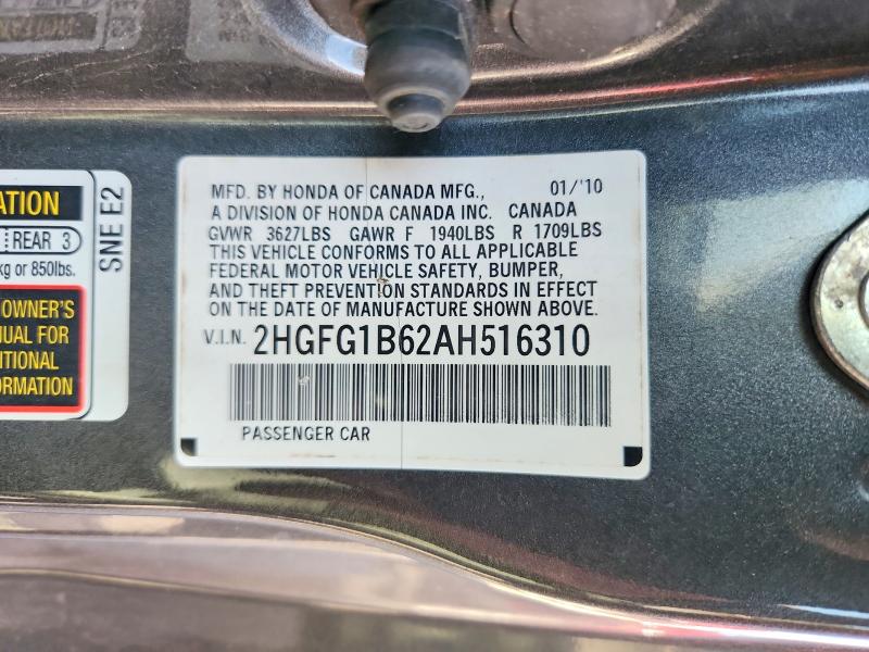 Продаж на аукціоні авто 2010 Honda Civic, vin: 2HGFG1B62AH516310, номер лоту: 50182316