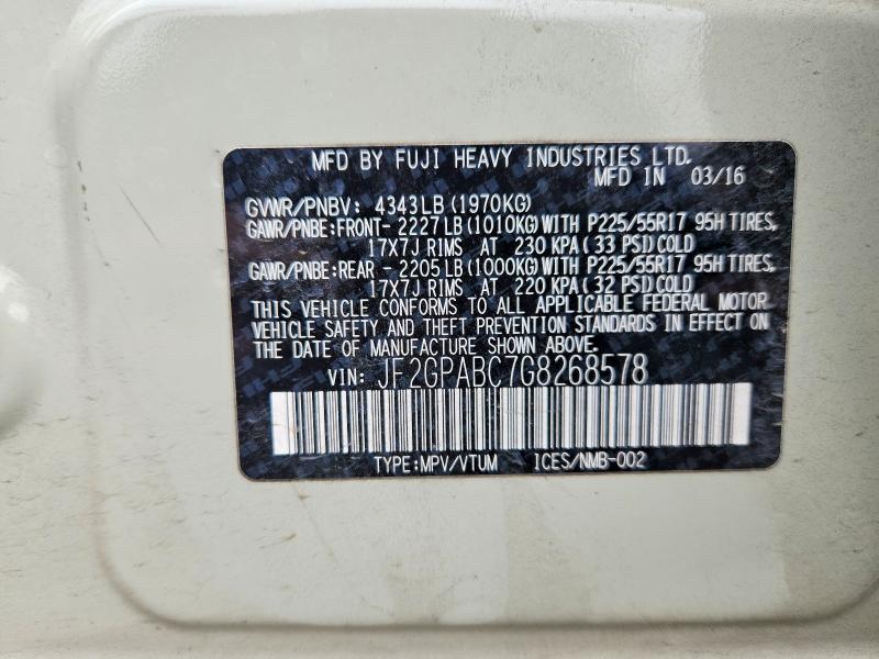 49272676 :رقم المزاد ، JF2GPABC7G8268578 vin ، 2016 Subaru Crosstrek مزاد بيع